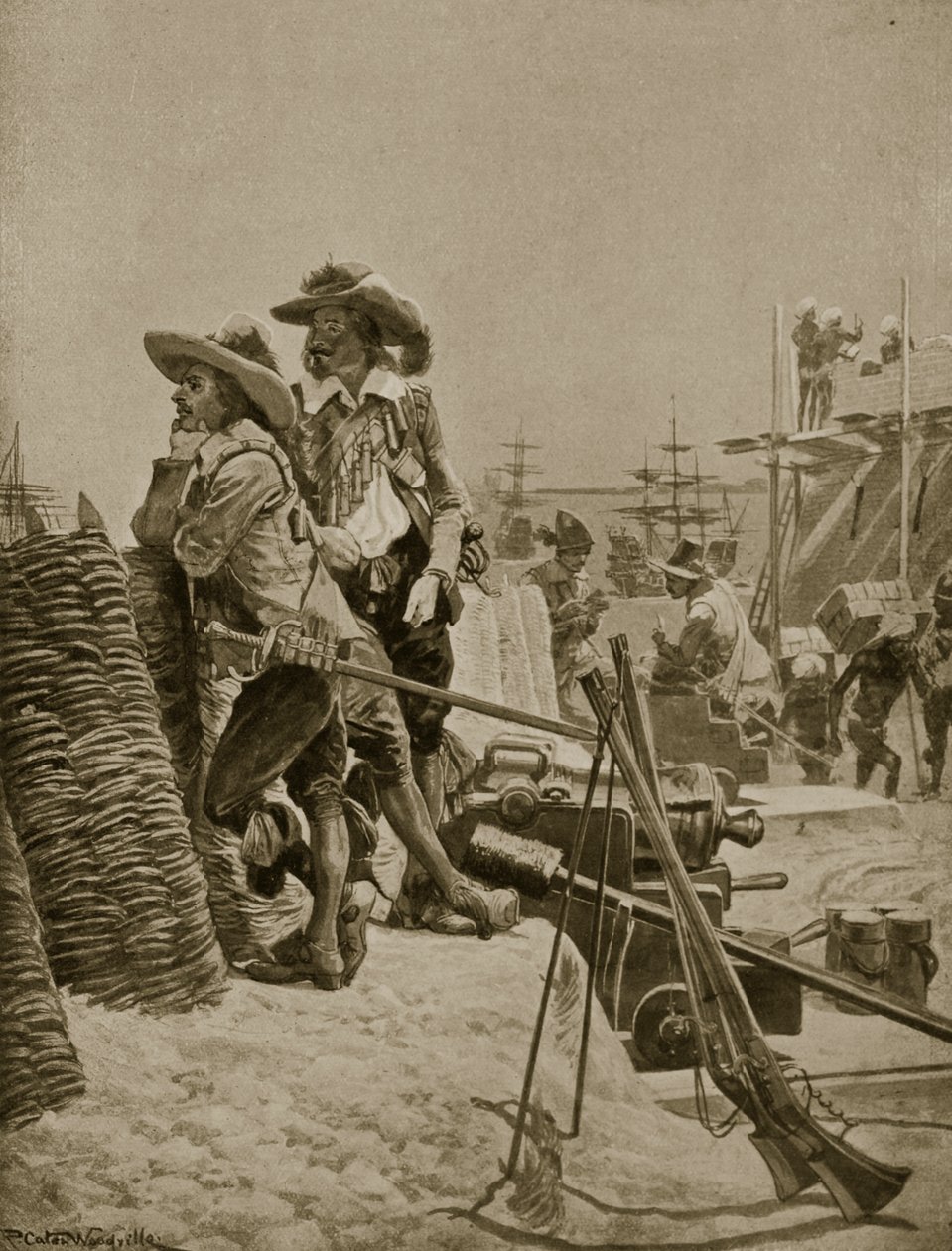 Az első erőd építése Madrasban, 1640, illusztráció a „Hutchinson története a brit nemzetről”, 1923 körül alkotó: Richard Caton Woodville junior