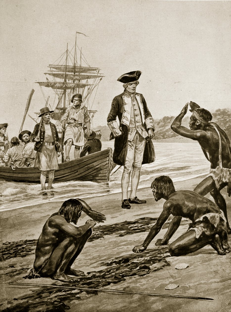Cook kapitány partraszállás Tasmániában, 1777, illusztráció a 