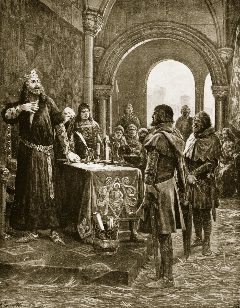 John örül, amikor hall Fitz-Peters haláláról, illusztráció a „Hutchinson története a brit nemzetről”, 1920 körül alkotó: Richard Caton Woodville junior