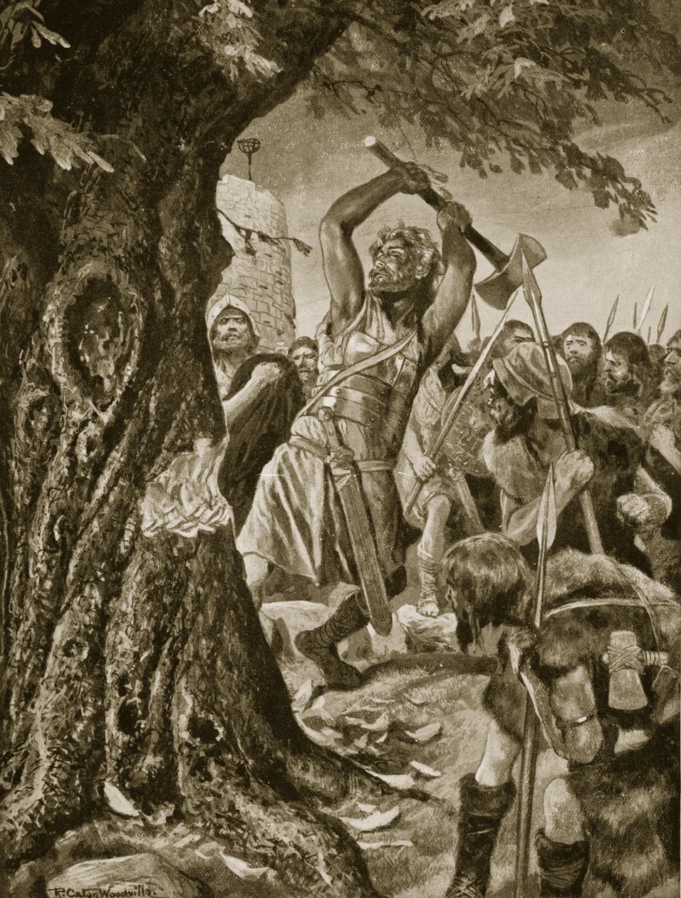 Malachy kivágta a Munster koronázási fát 982-ben, illusztráció a „Hutchinson
