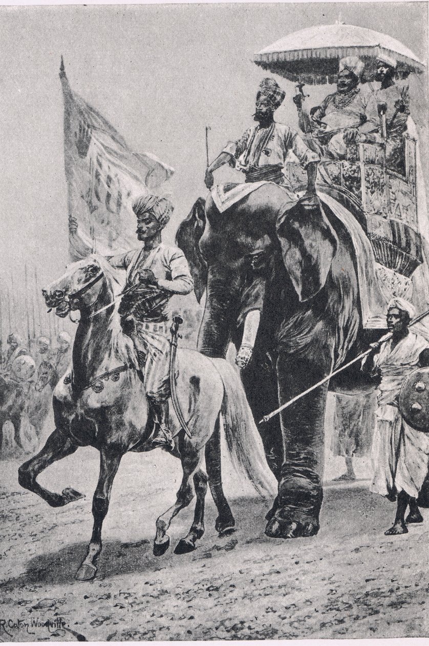 Siraj-ud-Daulah Plasseyben, 1757. június 23., illusztráció a brit szárazföldi és tengeri csatákból, 1915 alkotó: Richard Caton Woodville junior