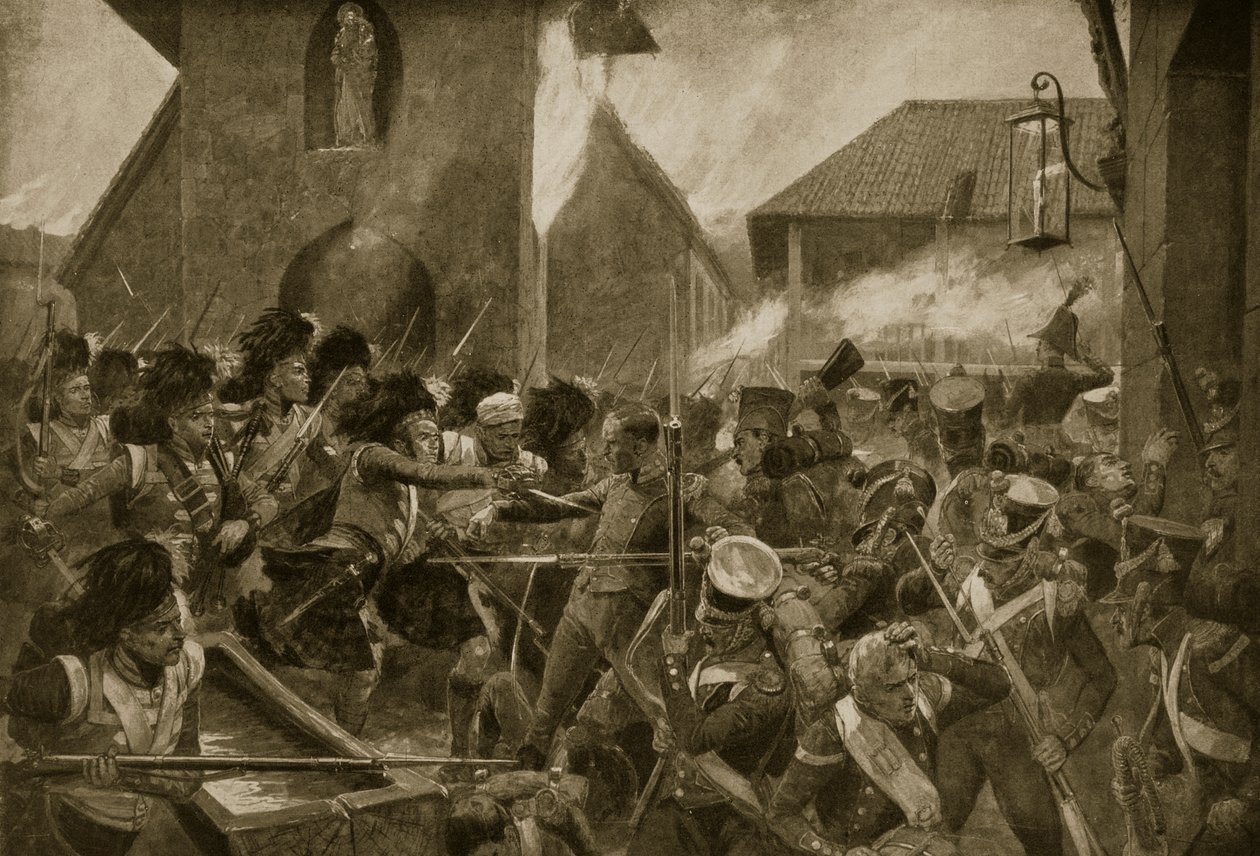 A 42. hegyvidékiek Corunnán, illusztráció a „Hutchinson története a brit nemzetről”, 1923 körül alkotó: Richard Caton Woodville junior