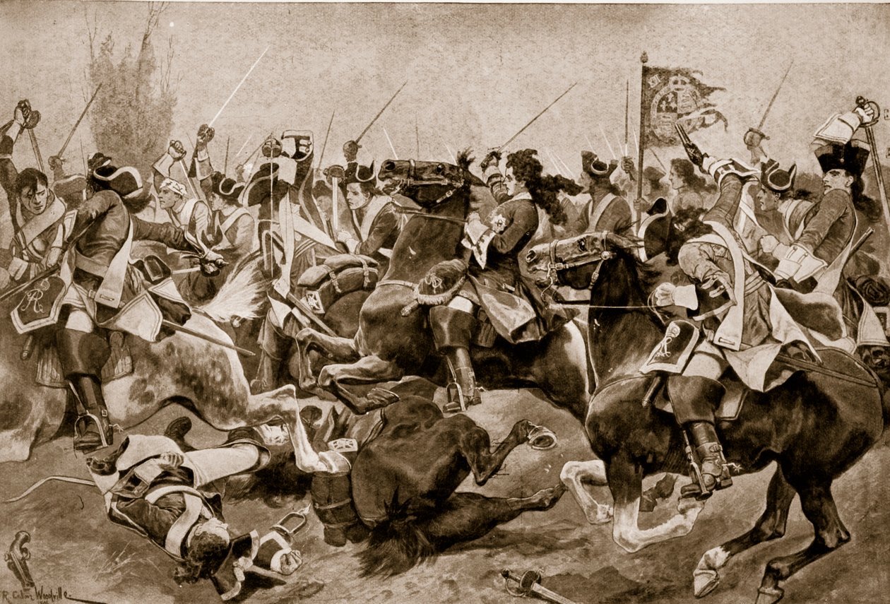 A malplaqueti csata, 1709, illusztráció a „Hutchinson története a brit nemzetről” című művéből, 1923 körül alkotó: Richard Caton Woodville junior