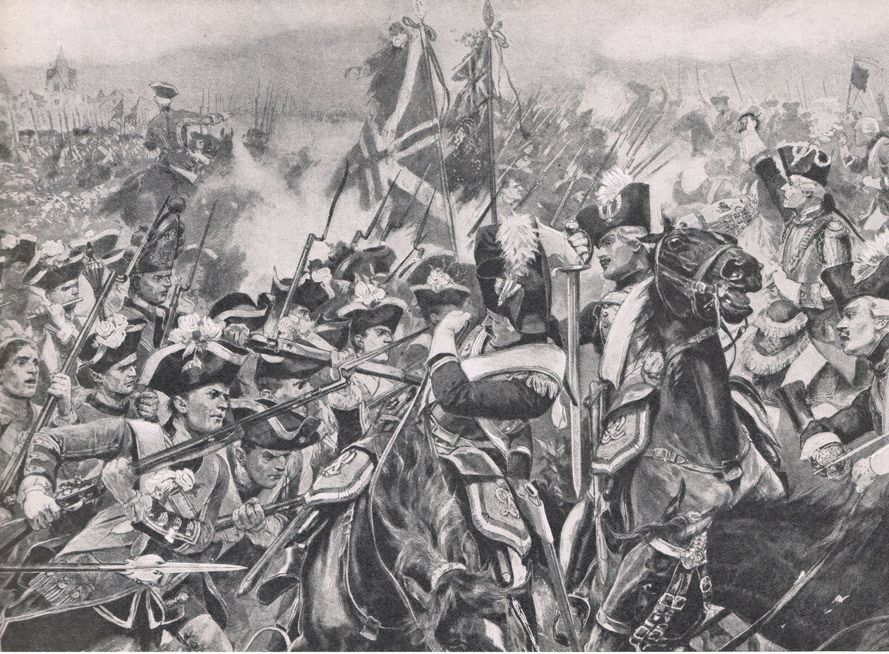A mindeni csata, 1759. augusztus 1., illusztráció a brit csaták szárazföldön és tengeren című filmből, 1915 alkotó: Richard Caton Woodville junior