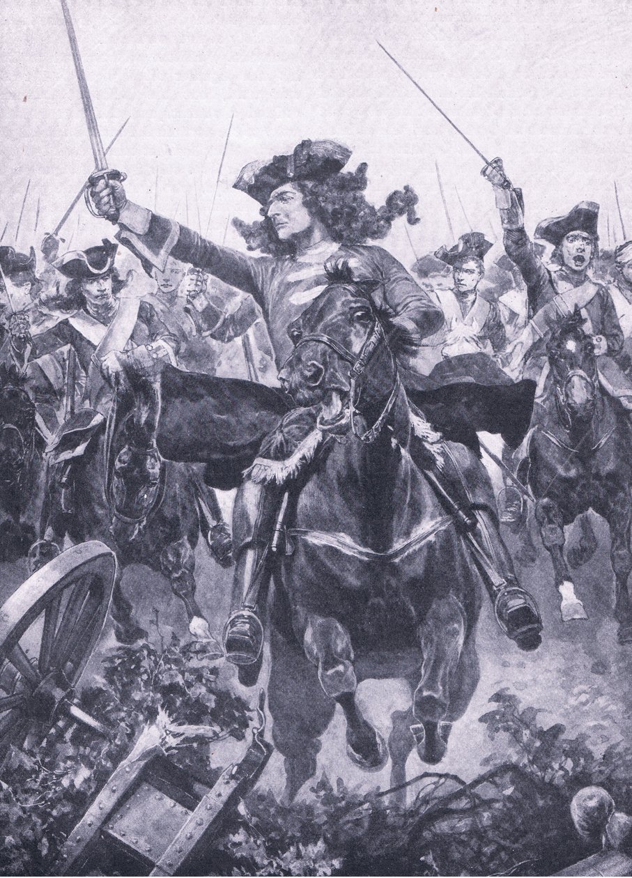 Marlborough hercege az oudenarde-i csatában, 1708. július 11., illusztráció a brit szárazföldi és tengeri csatákból, 1915 alkotó: Richard Caton Woodville junior