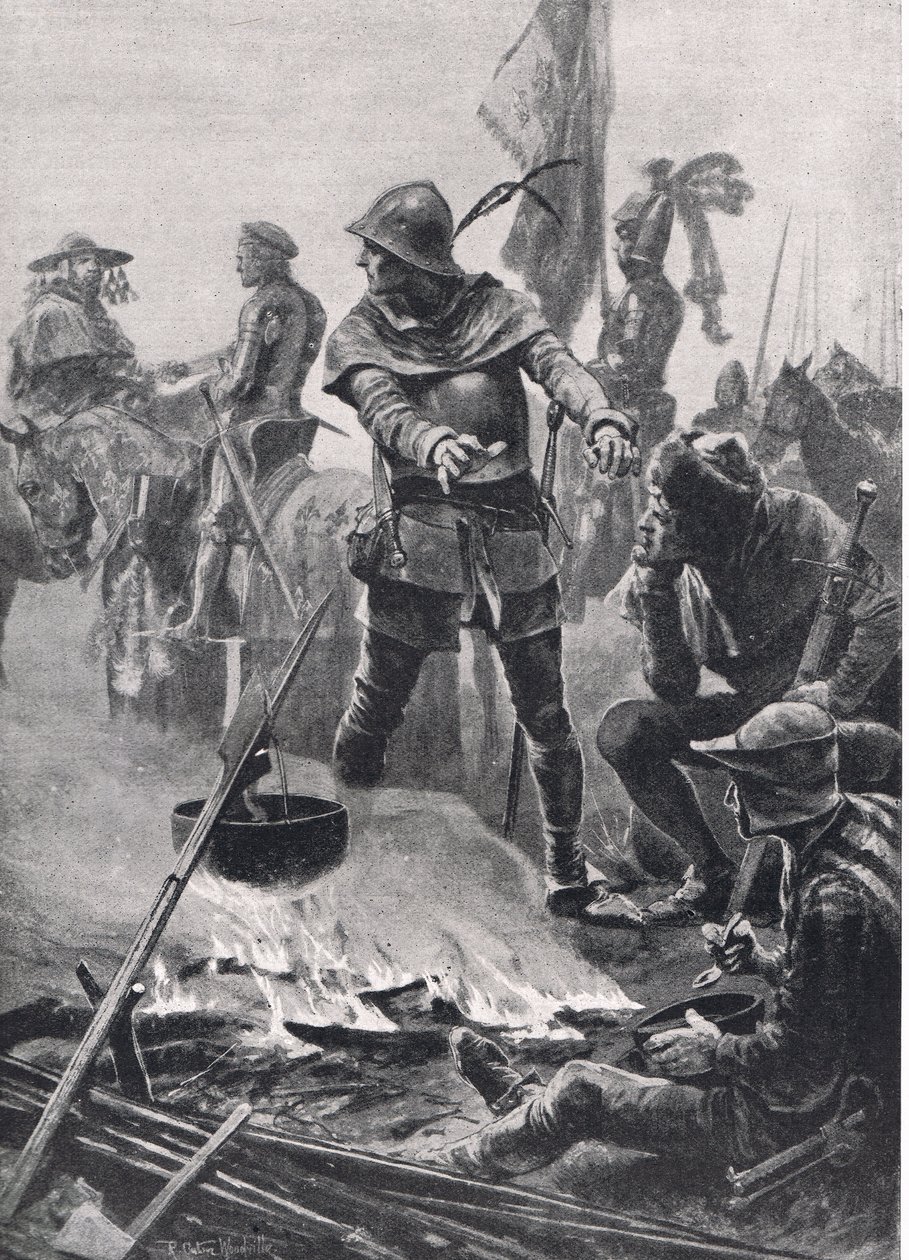 A walesi herceg búcsút vesz de Talleyrand-Perigord bíborostól a poitiers-i csata reggelén, 1356. szeptember 19., illusztráció a brit szárazföldi és tengeri csatákból, kiadó: Casse alkotó: Richard Caton Woodville junior