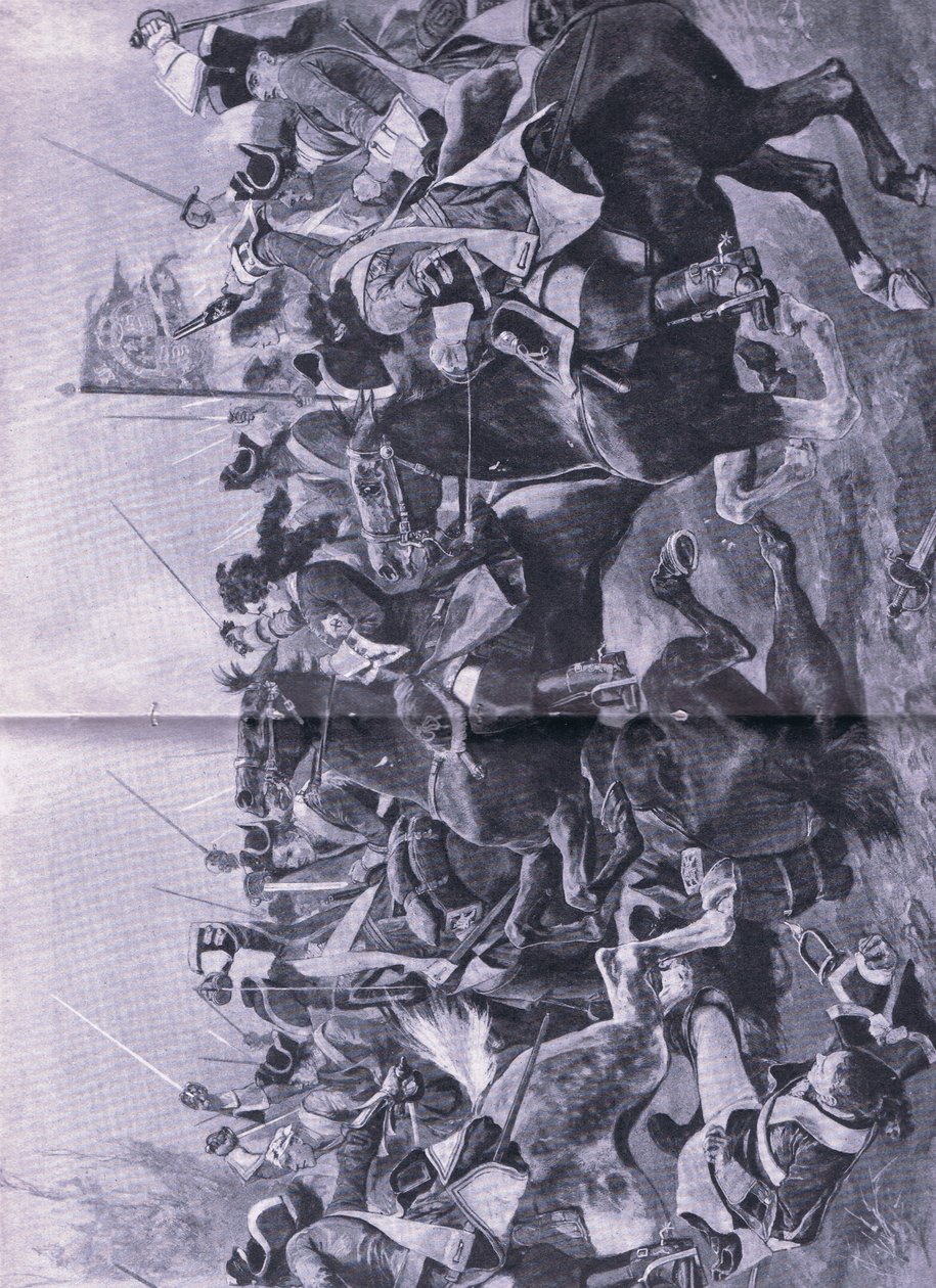 A lovassági konfliktus a ramilles-i csatában, 1706. május 3., illusztráció a brit szárazföldi és tengeri csatákból, 1915 alkotó: Richard Caton Woodville junior