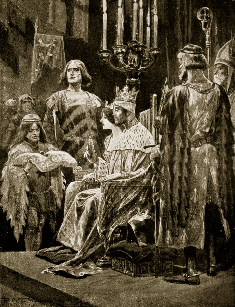II. Edward koronázása, 1308, illusztráció a „Hutchinson