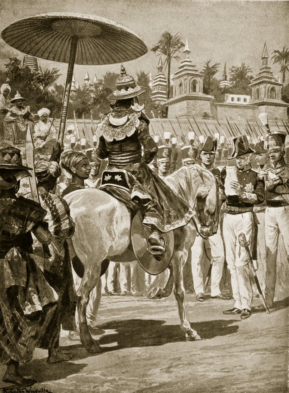 Rangoon átadása a briteknek, 1824, illusztráció a Hutchinson történetéből a brit nemzetről, 1923 körül alkotó: Richard Caton Woodville junior