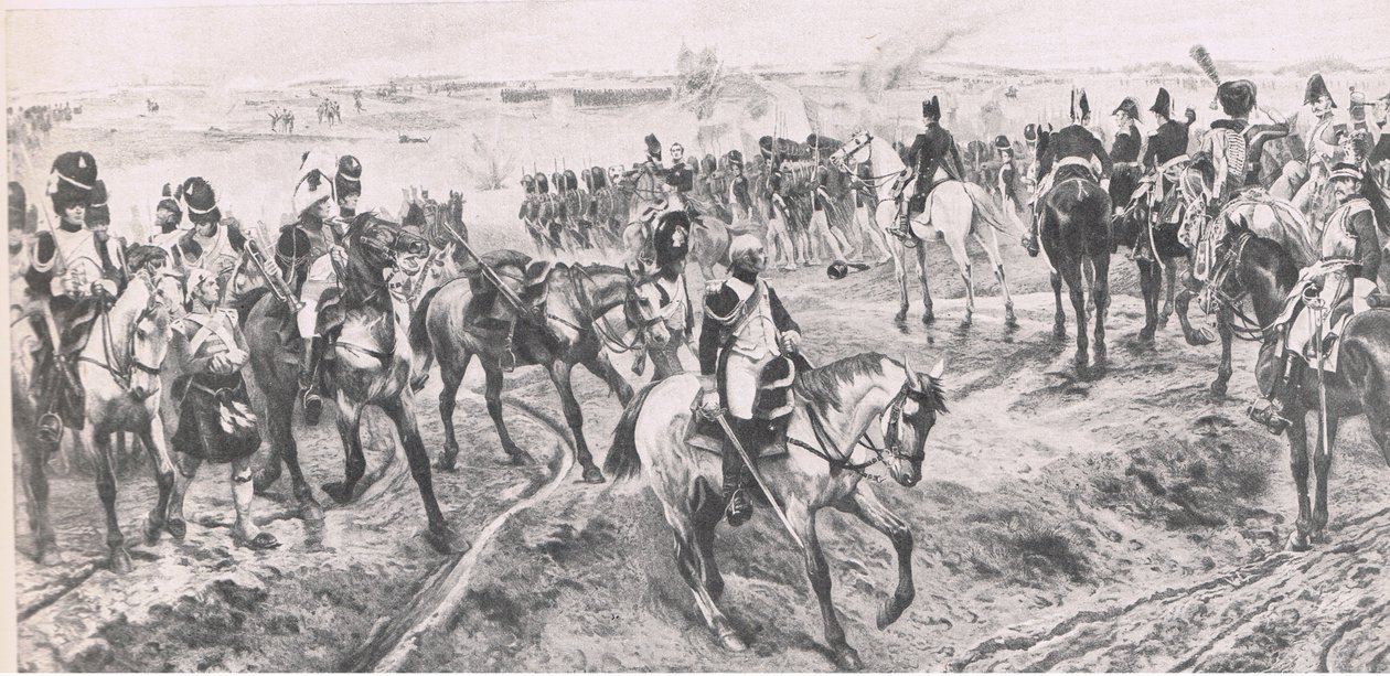 Waterloo, 1815. június 18.: A régi gárda, illusztráció a brit szárazföldi és tengeri csatákból, 1915 alkotó: Richard Caton Woodville junior
