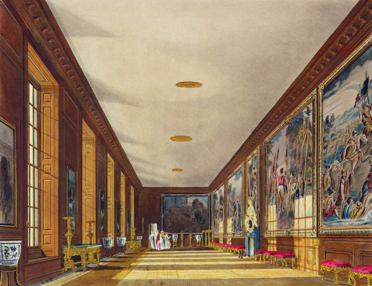 A Hampton Court-i bálterem a „The History of the Royal Residences”-ből, Richard Reeve (szül. 1780) metszete, William Henry Pyne (1769-1843), 1819 alkotó: Richard Cattermole