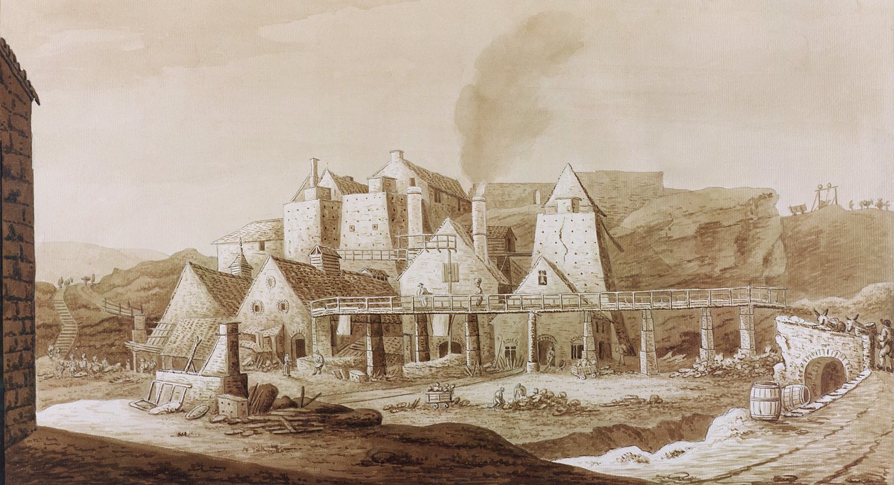 Munkák a Blaenavonnál, William Coxe „An Historical Tour in Monmouthshire” című művéből, amelyet 1801-ben adtak ki (toll és barna tinta, valamint barna mosás grafiton a papíron) alkotó: Richard Colt Hoare