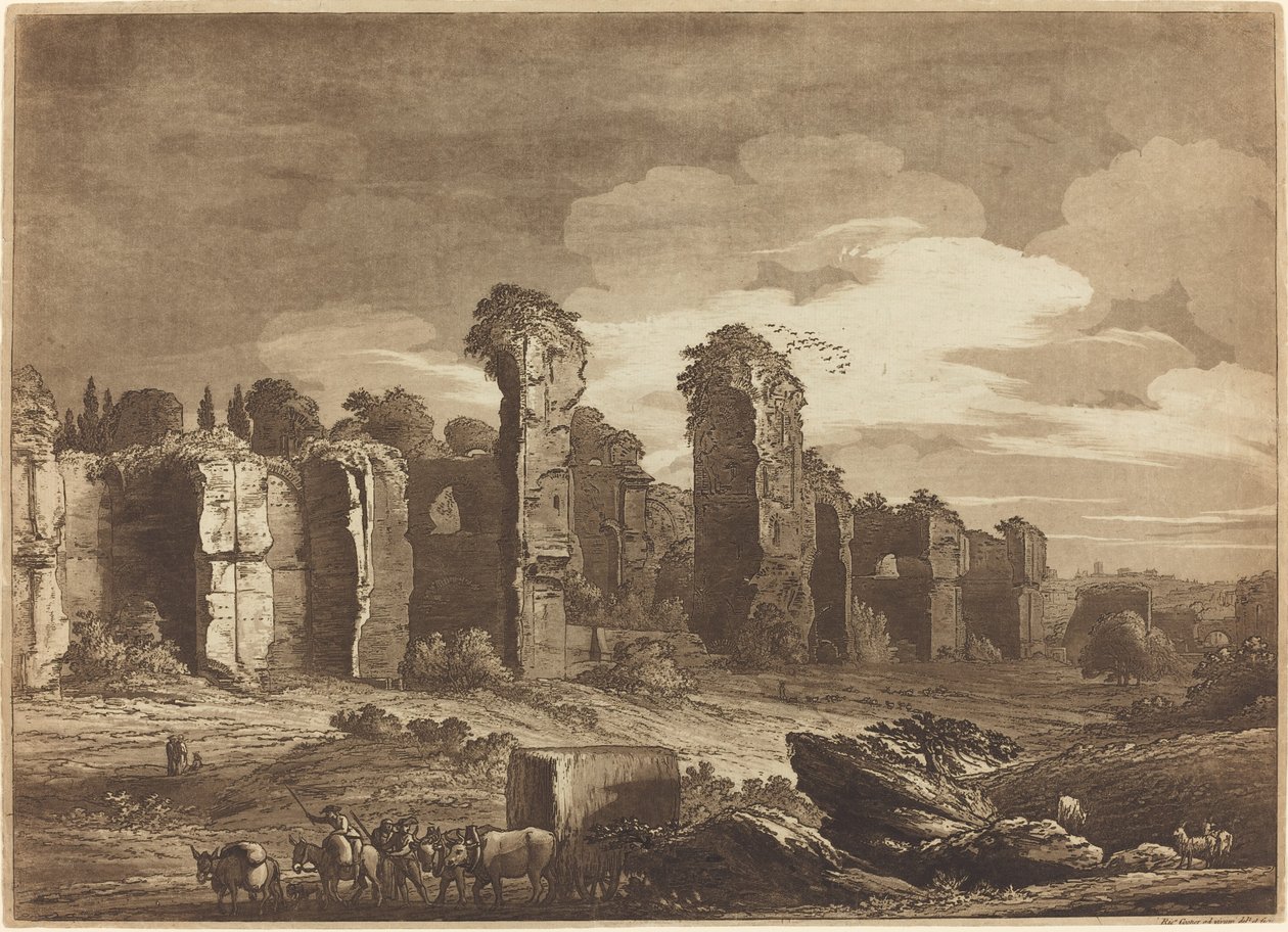 Kilátás Caracalla fürdőjének maradványaira, a római jezsuiták kertjéből alkotó: Richard Cooper II