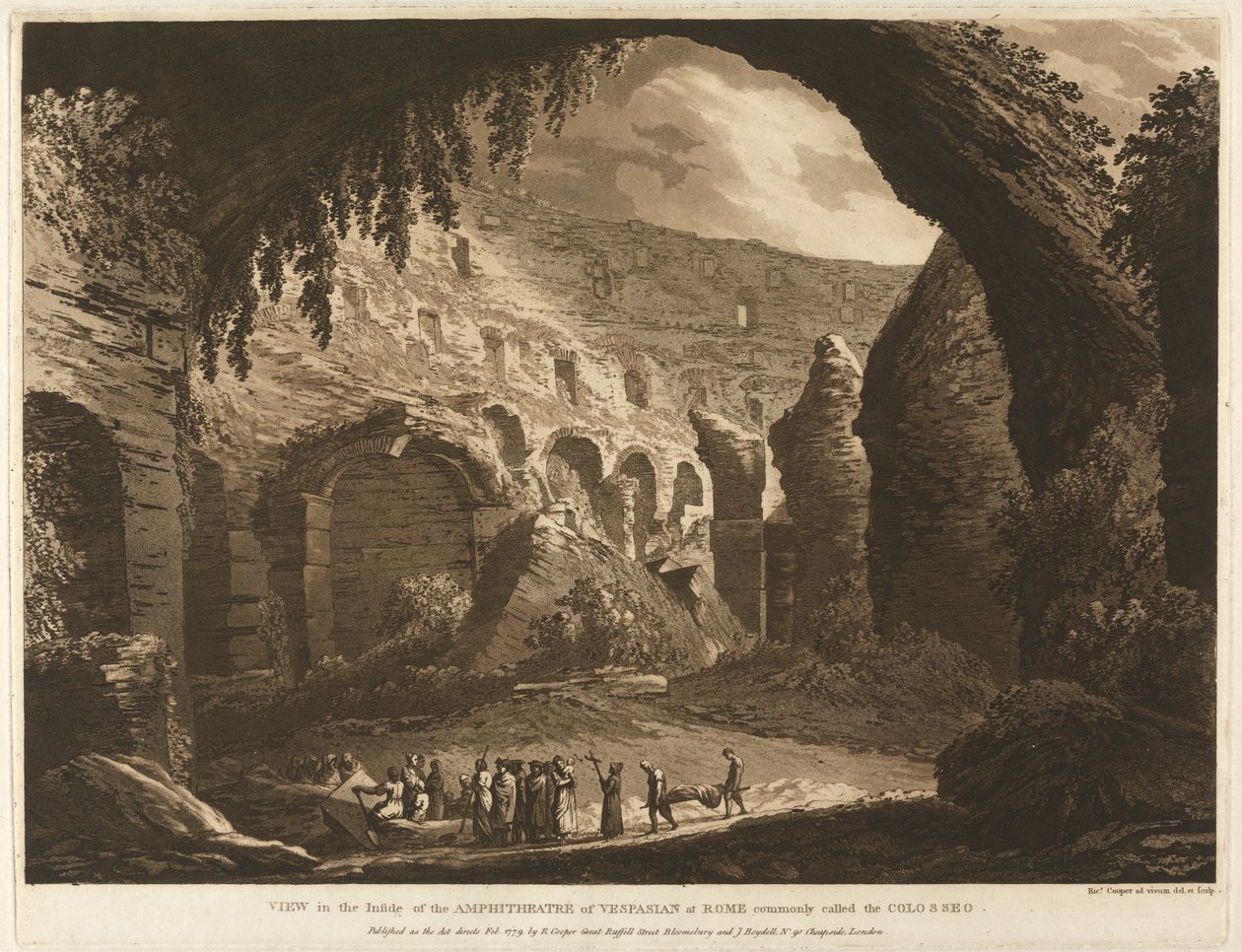 Kilátás a római Vespasion amfiteátrum belsejéből, amelyet általában Colosseónak hívnak alkotó: Richard Cooper the Elder