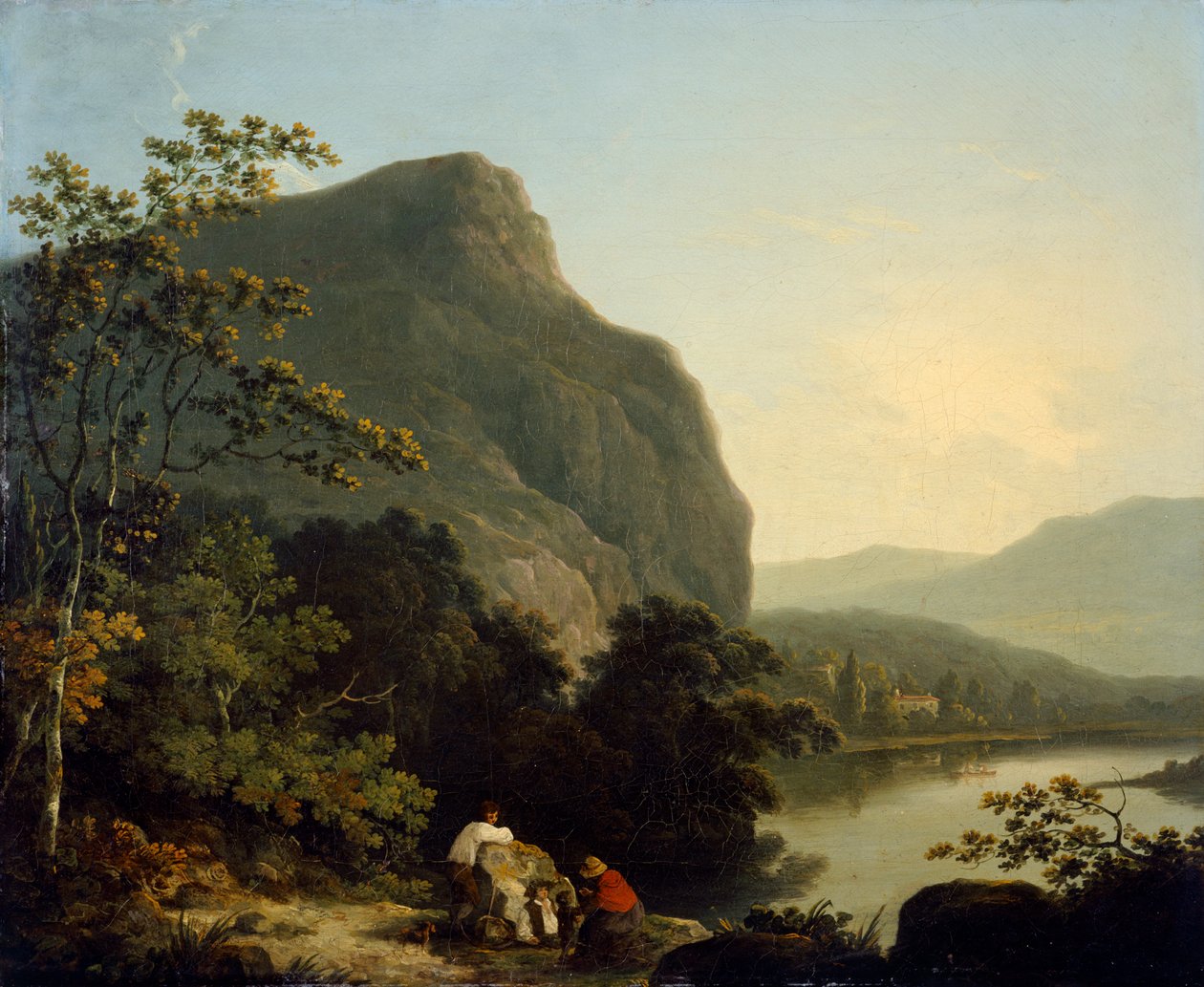 „Klasszikus táj tóval”, 1788 alkotó: Richard Corbould