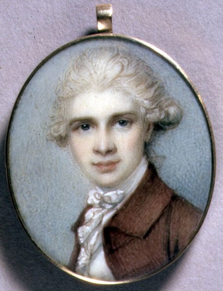 Egy barna kabátos fiatalember miniatűr portréja alkotó: Richard Cosway
