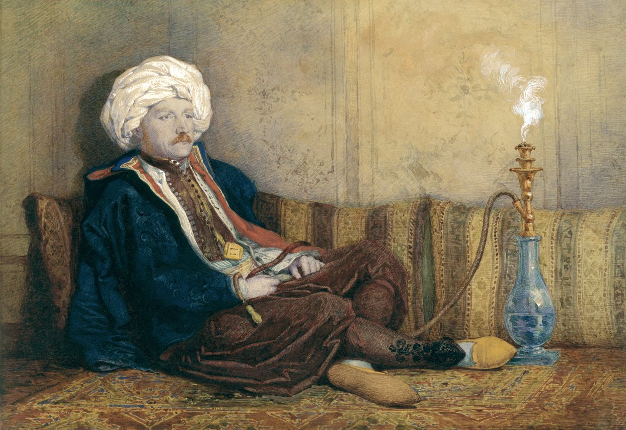 Sir Thomas Philips portréja keleti jelmezben, vízipipával fekve (papíron fehérrel megerősített wc) alkotó: Richard Dadd