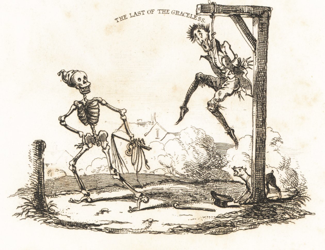 Egy csontváz matricája és egy ember, lóg egy horonnyal.,1827 (metszet) alkotó: Richard Dagley