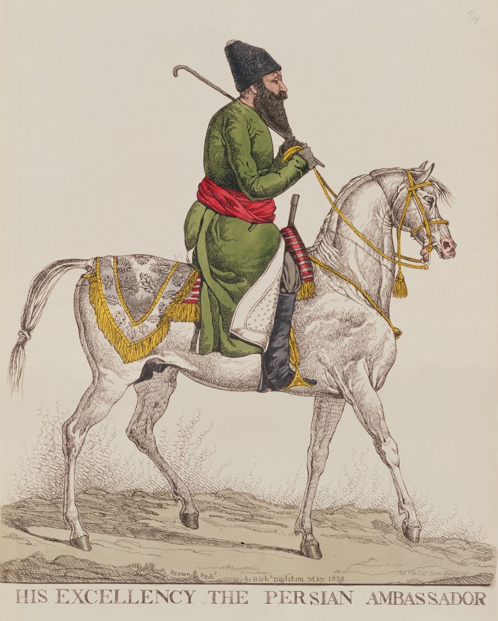 Őexcellenciája, Mirza Abul Hassan Khan perzsa nagykövet második londoni nagyköveti látogatása során, 1819 (nyomtatás) alkotó: Richard Dighton