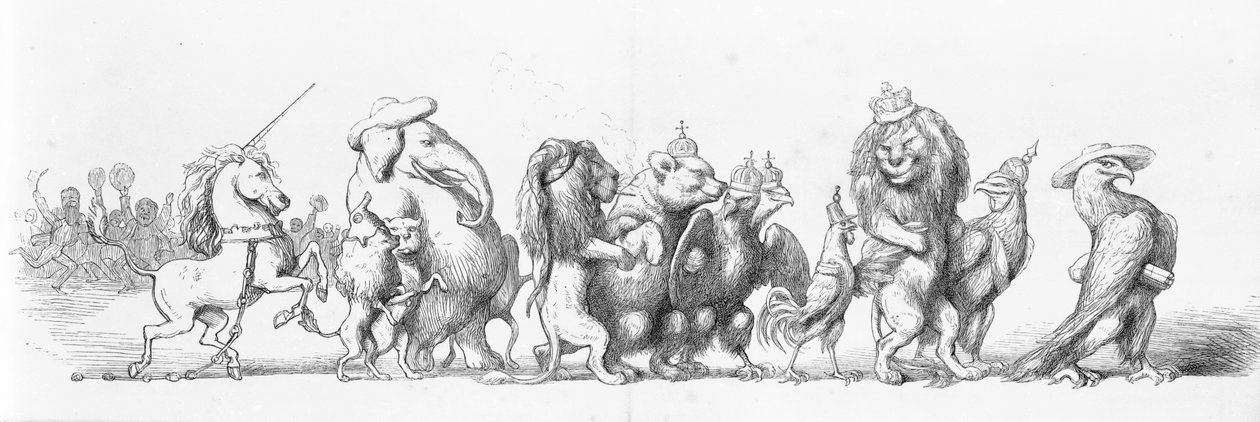 A Nagy Kiállításra látogató országok állatszimbólumai, 1851 alkotó: Richard Doyle