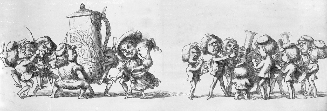 Az 1851-es Nagy Kiállításon a látogatóknak zenélő zenekarok alkotó: Richard Doyle