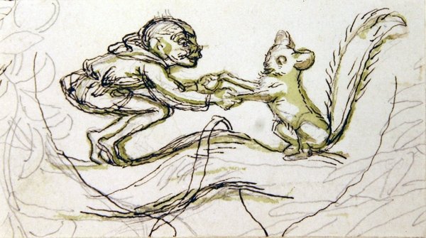 Goblin és mókus (toll, ceruza és mosás papíron) alkotó: Richard Doyle
