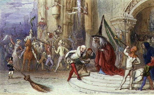 A boszorkány és a seprűnyél (toll és tus, gouache és akvarell) alkotó: Richard Doyle