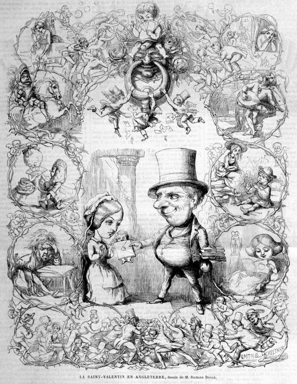 A Valentin-napot Angliában ünnepelték. Illusztráció: Richard Doyle (1824 - 1883). alkotó: Richard Doyle