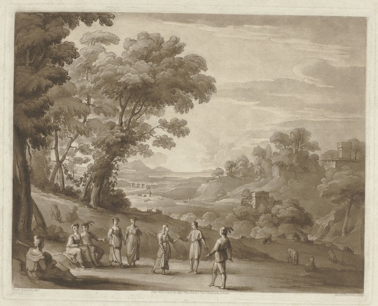 Táj táncoló figurákkal Nyomatok Claude Lorrain rajzai után (sorozat címe) Liber Veritatis (sorozat címe) alkotó: Richard Earlom