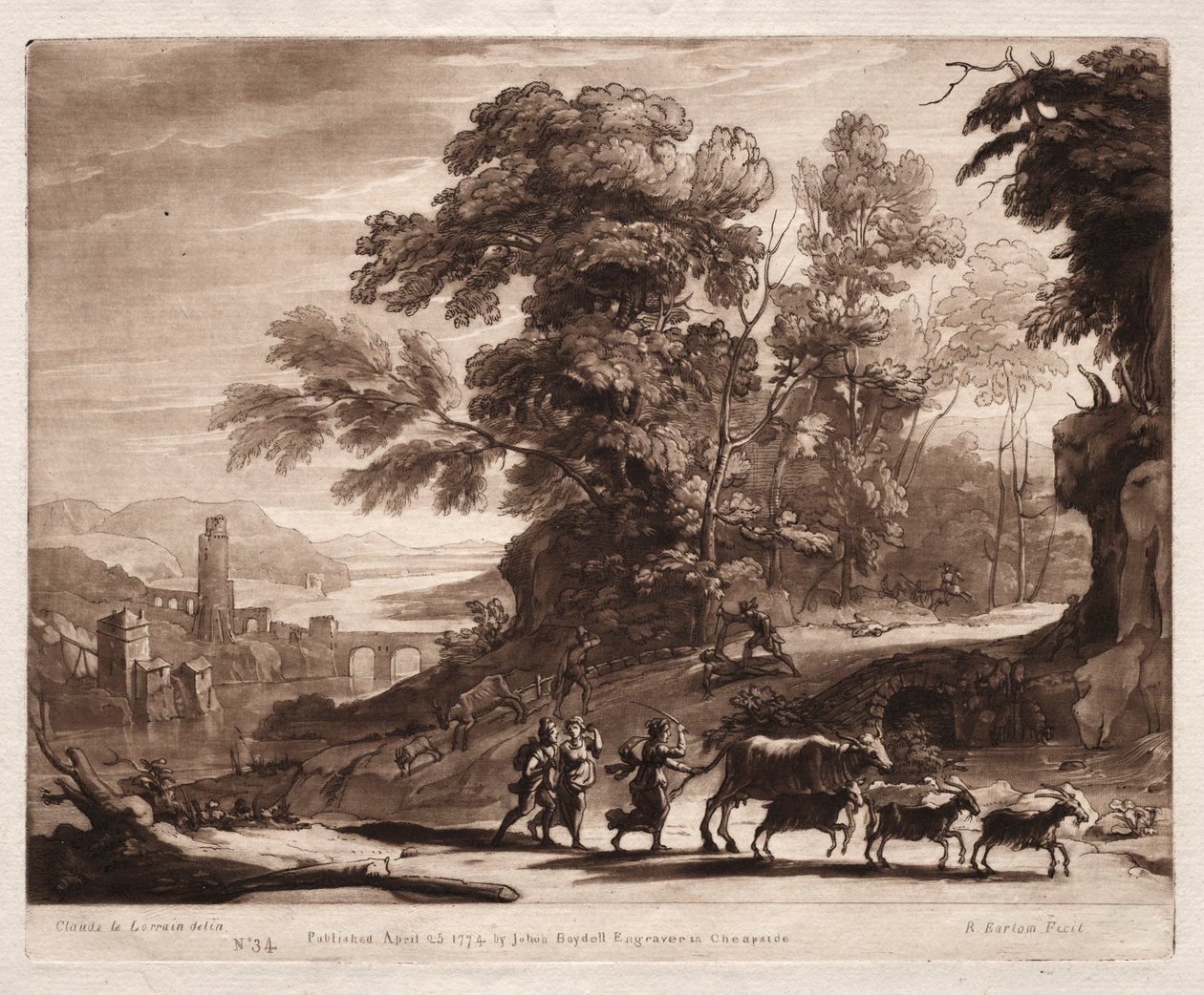 Liber Veritatis: 34. szám, Parasztok marhákkal, banditák által megtámadtak, 1774. alkotó: Richard Earlom