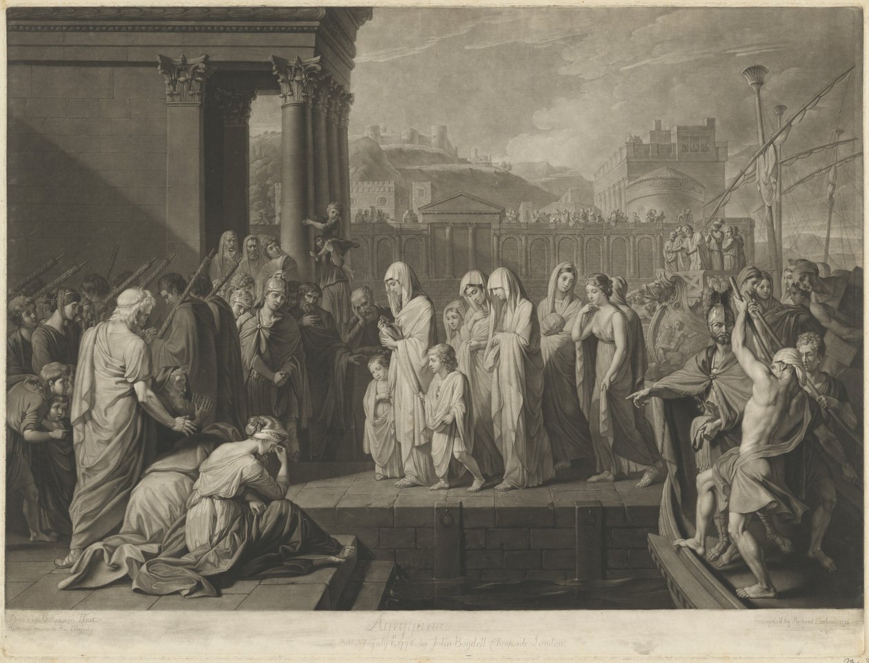 Agrippina partraszállás Brindisiben Germanicus hamvaival alkotó: Richard Earlom after Benjamin West