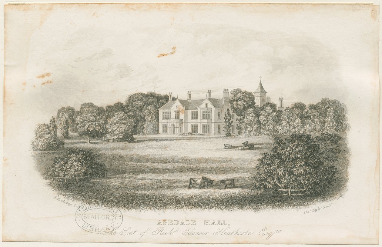 Apedale Hall ház és park: acélmetszet, nd [?18. század vége] alkotó: Richard Edensor Heathcote