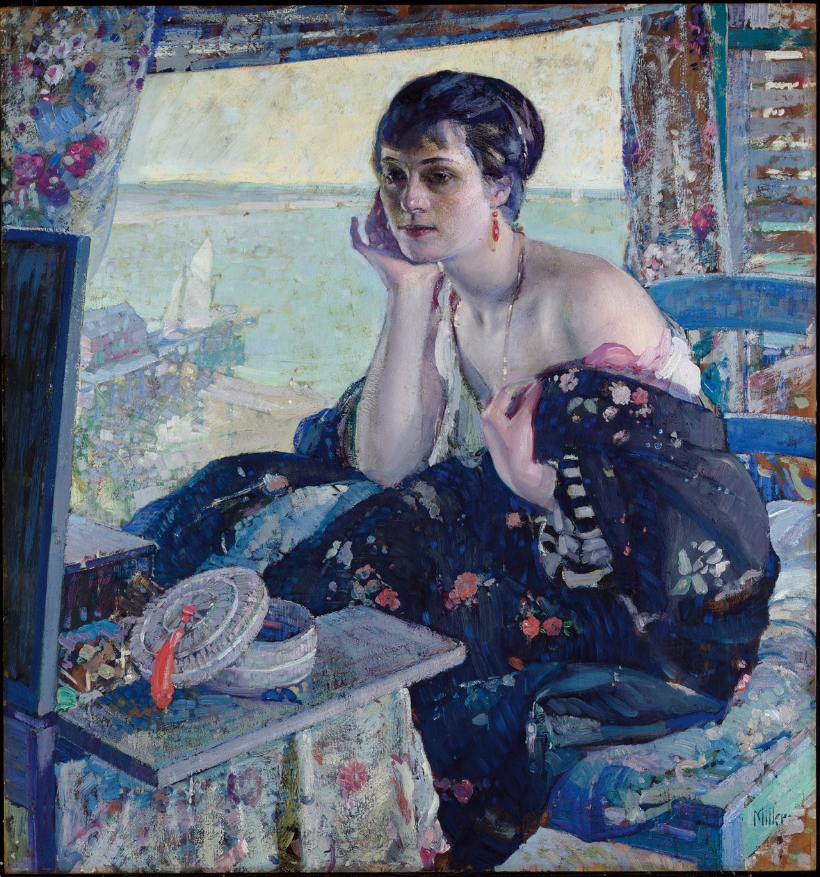 Nő az ablaknál (olaj a panelen) alkotó: Richard Emil Miller