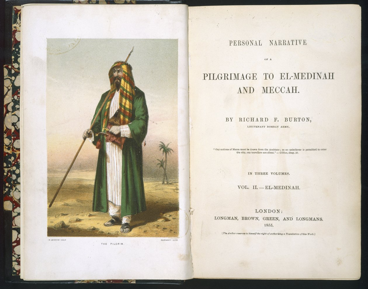 Címlap Richard F. Burtonhoz, "Jelentés a medinai és mekkai zarándoklatomról", I. kötet, 1855 alkotó: Richard Francis Burton