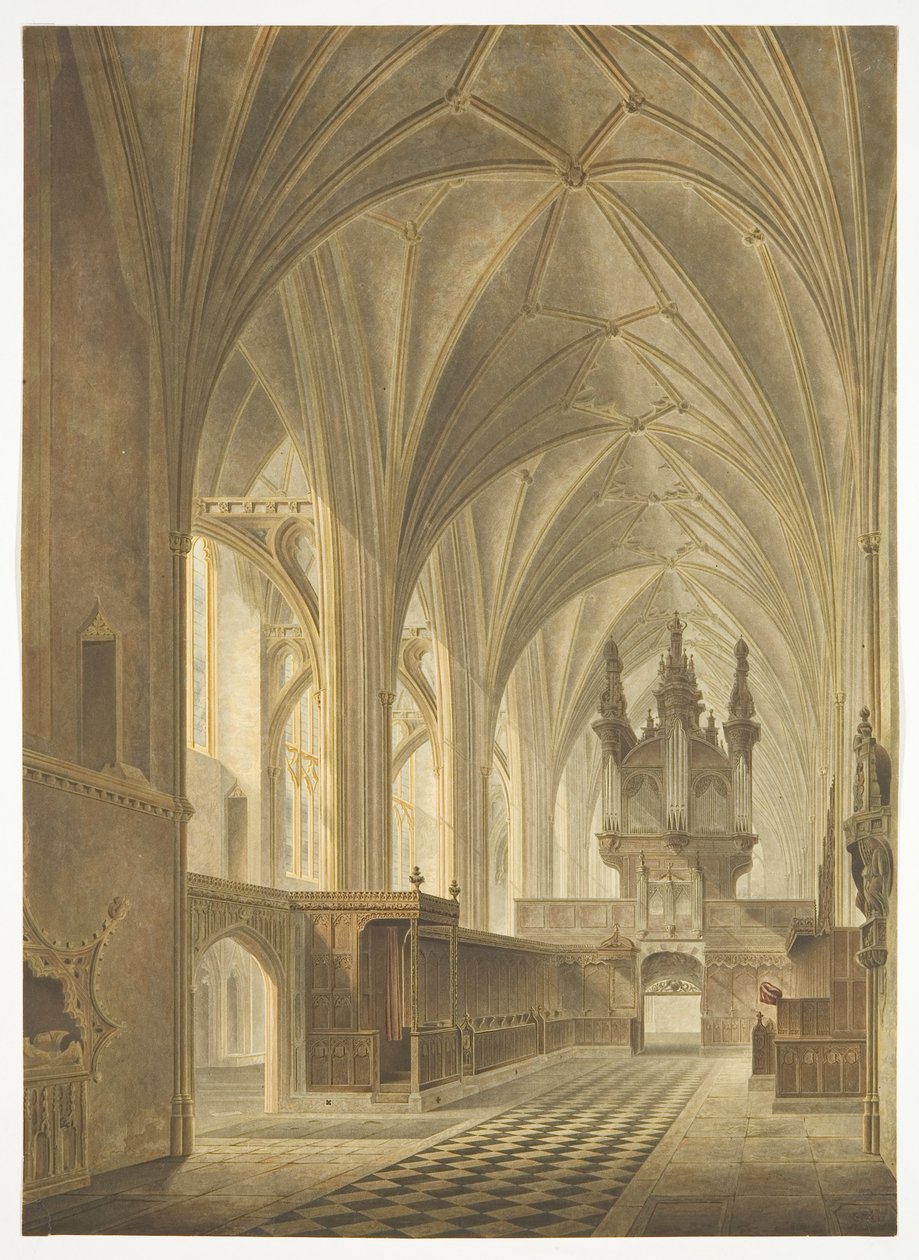 A bristoli katedrális kórusa, Nyugatra nézve (kézzel színezett akvatinta) alkotó: Richard G. Reeve