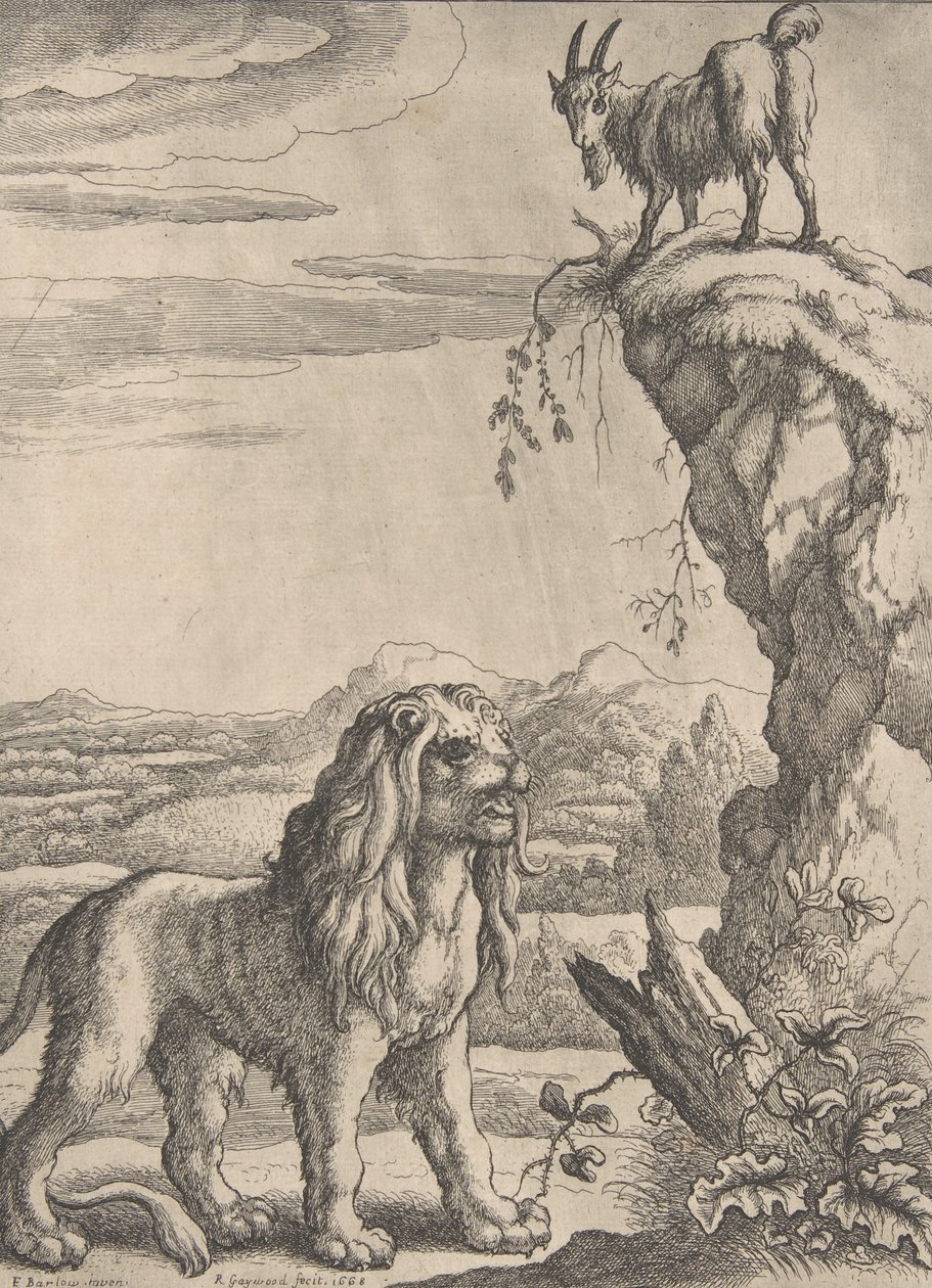 A Lyon és a kölyök, Ogilby Aesopicsából, 1668. alkotó: Richard Gaywood