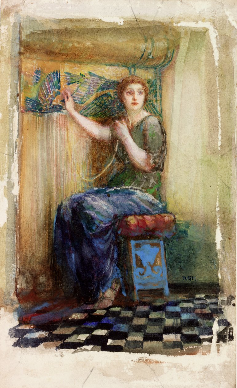 A szövőszéknél akvarell papíron alkotó: Richard George Hatton