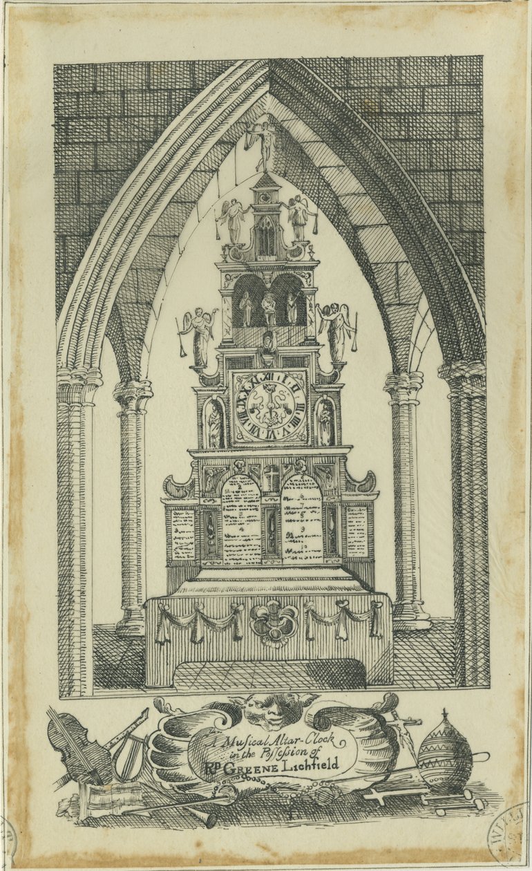 Lichfield – Zenés oltáróra: nyomkövetés tintával, és [?18. század] (rajz) alkotó: Richard Greene