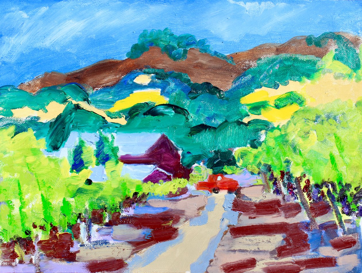 Red Truck in a Vineyard, California, 2021 (olaj, vászon) alkotó: Richard H. Fox