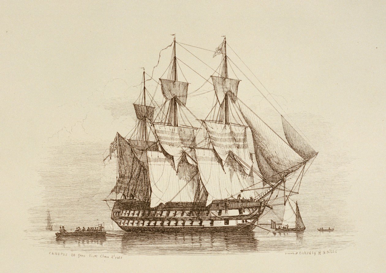 Canopus 80 ágyú Első osztályú 2. osztály, 1849 körül (metszet) alkotó: Richard Henry Nibbs