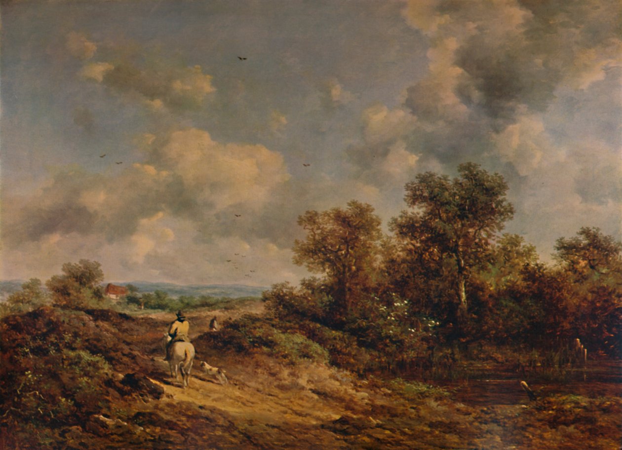 Kilátás Sevenoaks közelében, Kent, emberrel fehér lovon, 19. század, 1935 alkotó: Richard Hilder