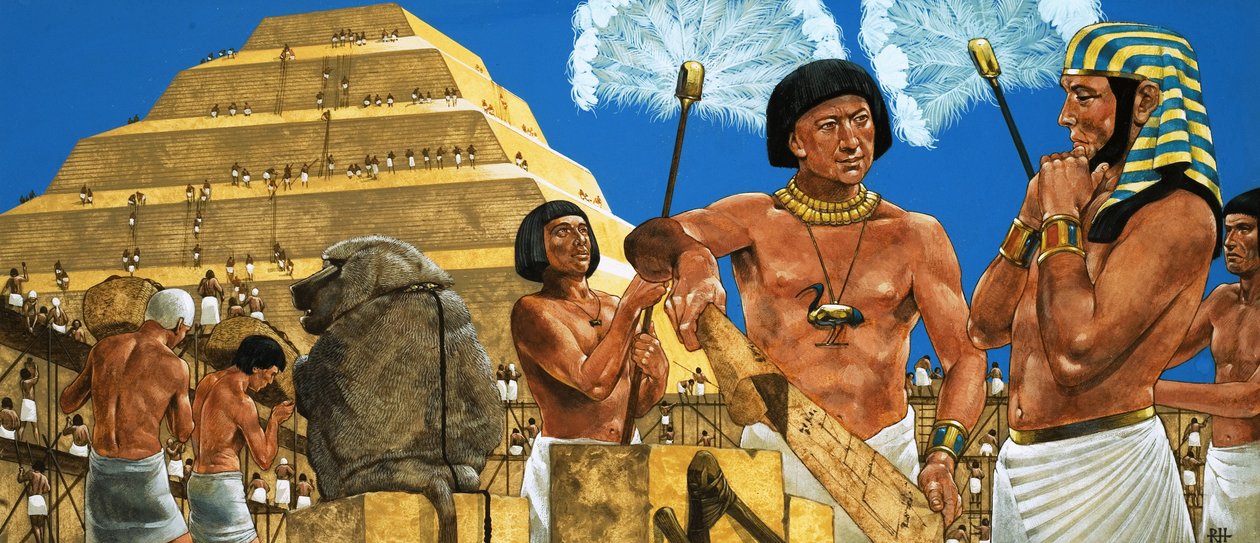Imhotep, a csillagász és építész, Zoser fáraóval. alkotó: Richard Hook