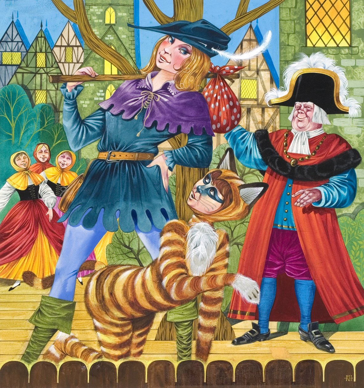 Jelenet a Dick Whittington című pantomimből (gouache, papír) alkotó: Richard Hook