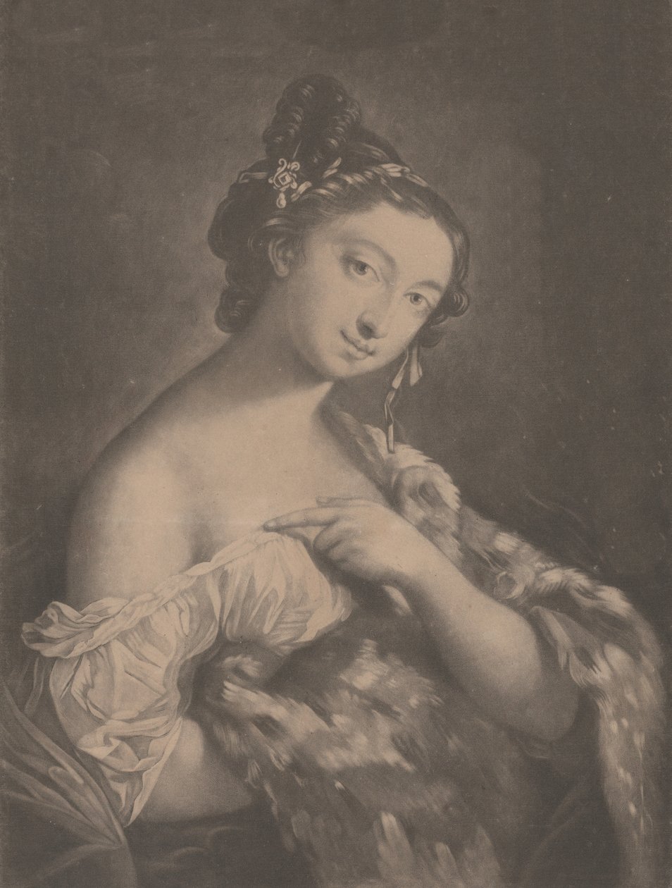 Tél: foltos szőrmepalástot tartó nő, 1775. alkotó: Richard Houston