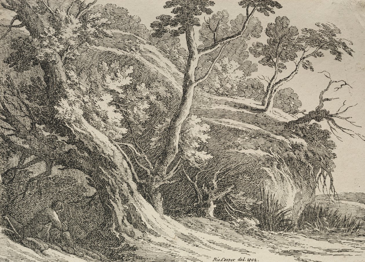 Poliautográfiai példányok: Férfi tölgy alatt ülve, 1802. alkotó: Richard II Cooper