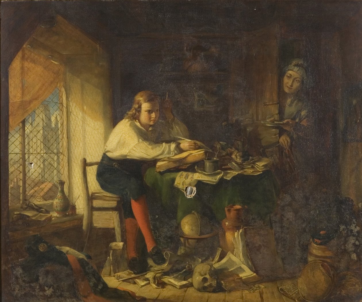 Chatterton a Rowleian-kéziratok komponálásában (olaj, vászon) alkotó: Richard J. Lewis