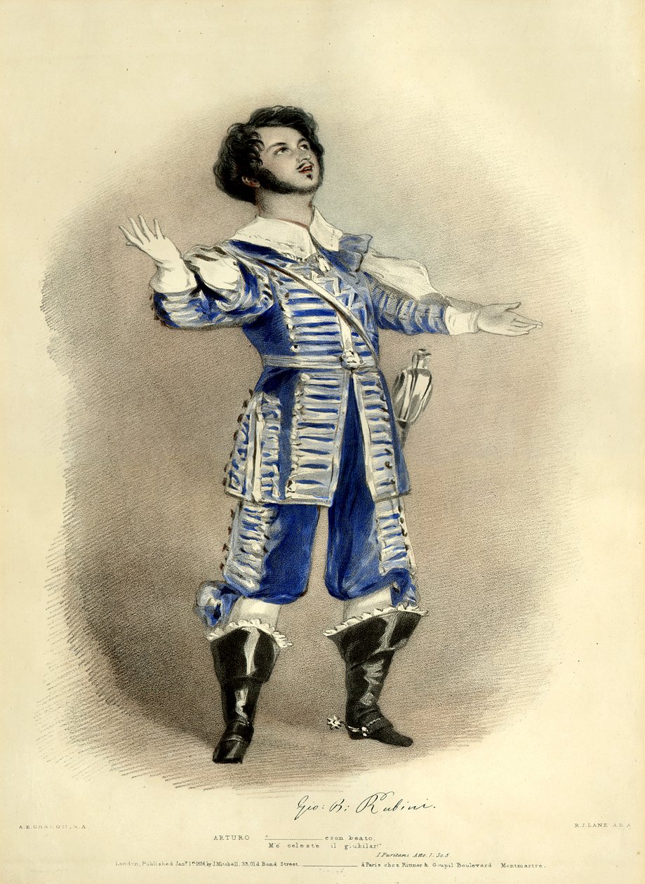 I Puritani Giovanni Rubinivel Arturo szerepében (a szerepet létrehozta) az első párizsi produkcióból, a Théâtre-Italienből alkotó: Richard James Lane