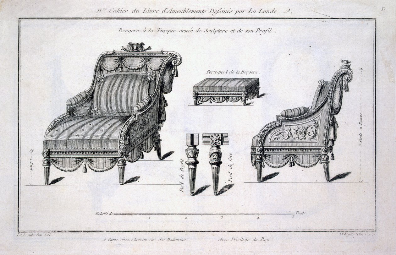 Török stílusú bergere fotel, az Oeuvres divers de Lalonde, díszítő és tervező cégtől, 1780-96 alkotó: Richard Lalonde