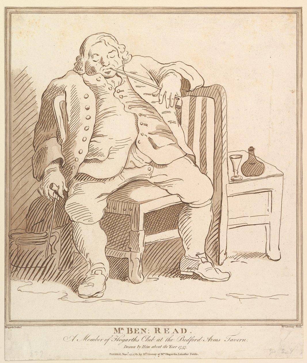 Mr. Ben: Read, A Hogarths Club tagja a Bedford Arms Tavernben, Drawn b..., 1781. november 27. alkotó: Richard Livesay