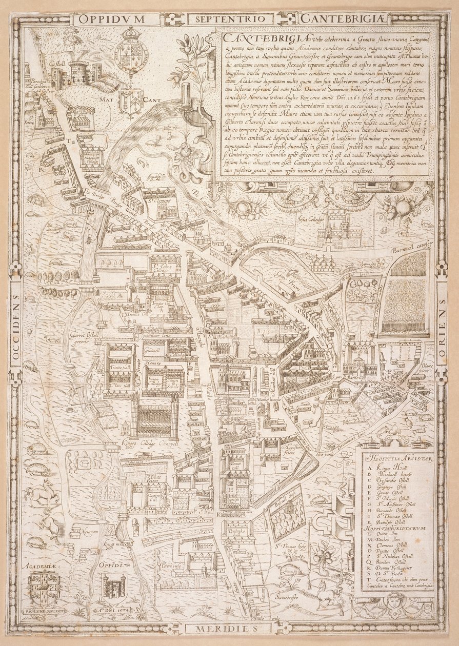 Cambridge térképe, Caius "Historia Cantabrigensis Academia" című művéből, 1574. alkotó: Richard Lyne